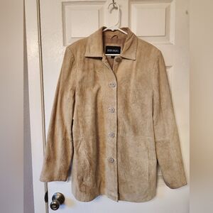 Bernardo Tan Suede Button Front Jacket | Classic Tailored Leather | Size L